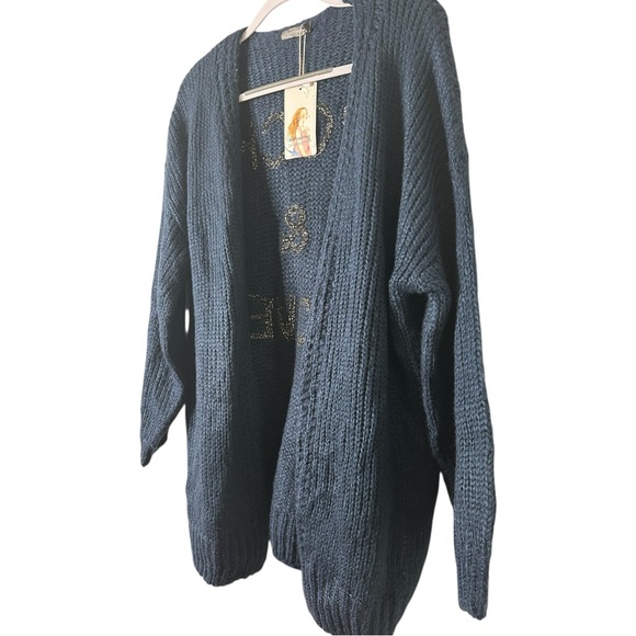Rock & Love Women's Blue Cardigan Size Small Oversized Warm & Comfy Blue & Black - Picture 6 of 13